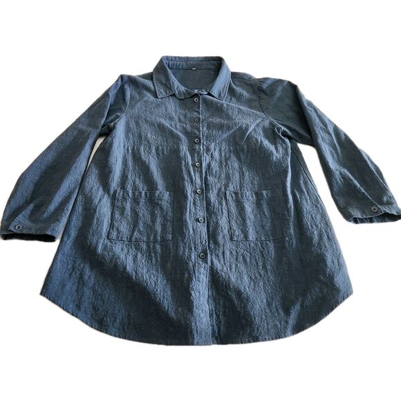 Minibee 100% Linen Lagenlook Coastal Beach Button Up Front Pockets Women SZ L - Picture 8 of 16